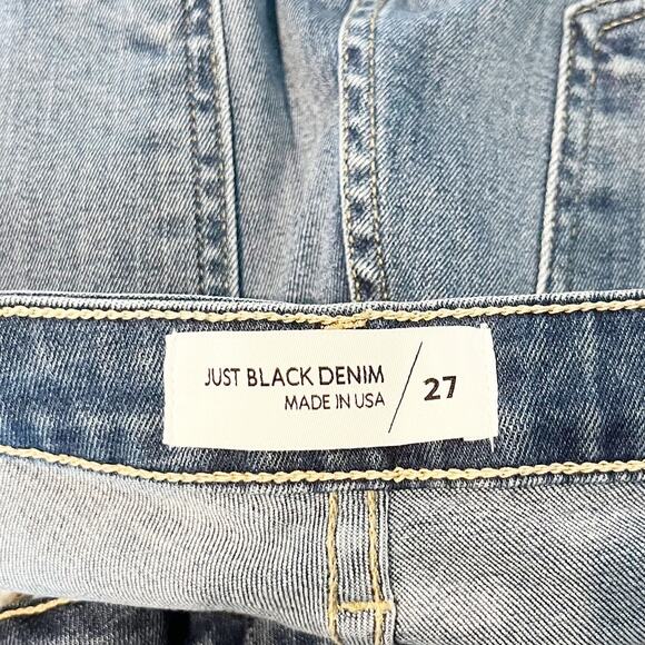 Just Black Denim Mid Rise Fall Flare Raw Hem Jeans Medium Wash Blue 27 - Picture 3 of 10